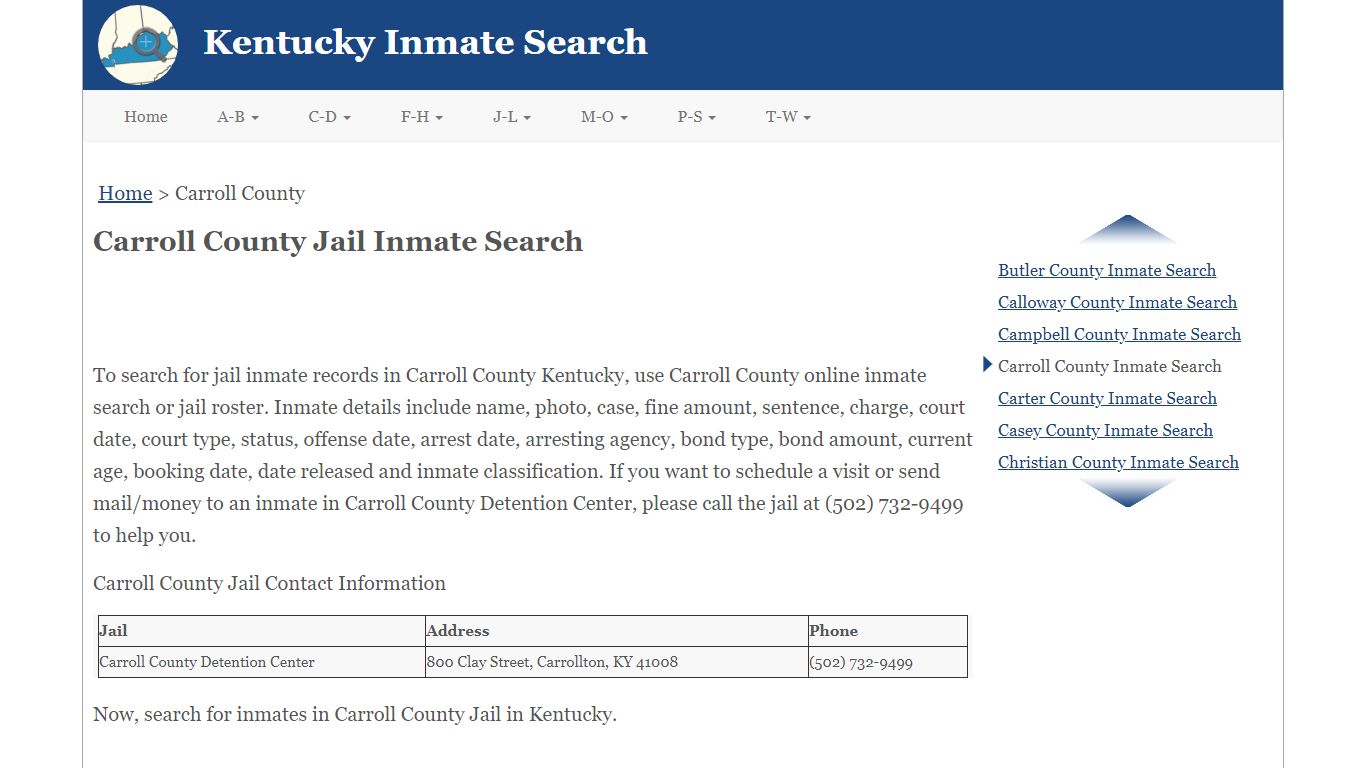Carroll County KY Jail Inmate Search